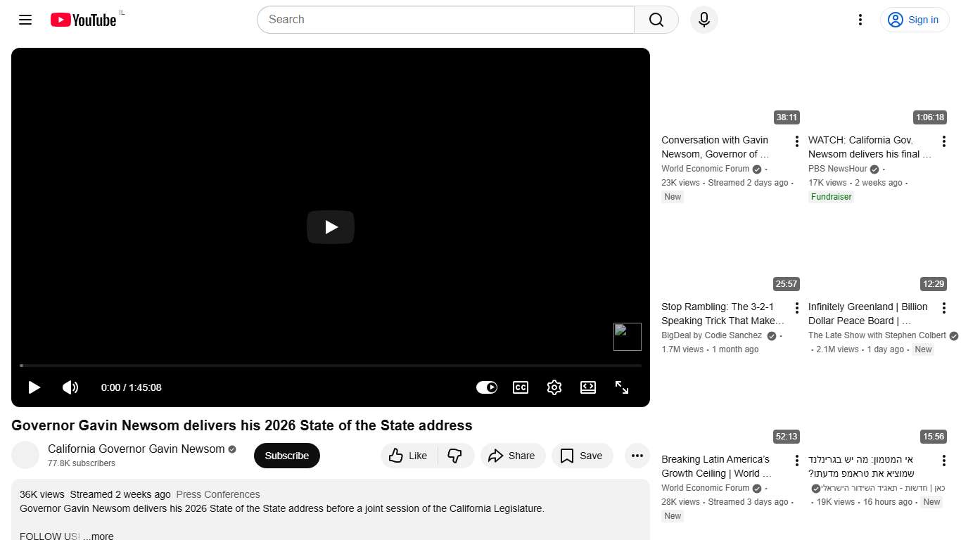 Governor Gavin Newsom delivers his 2026 State of the State address - YouTube