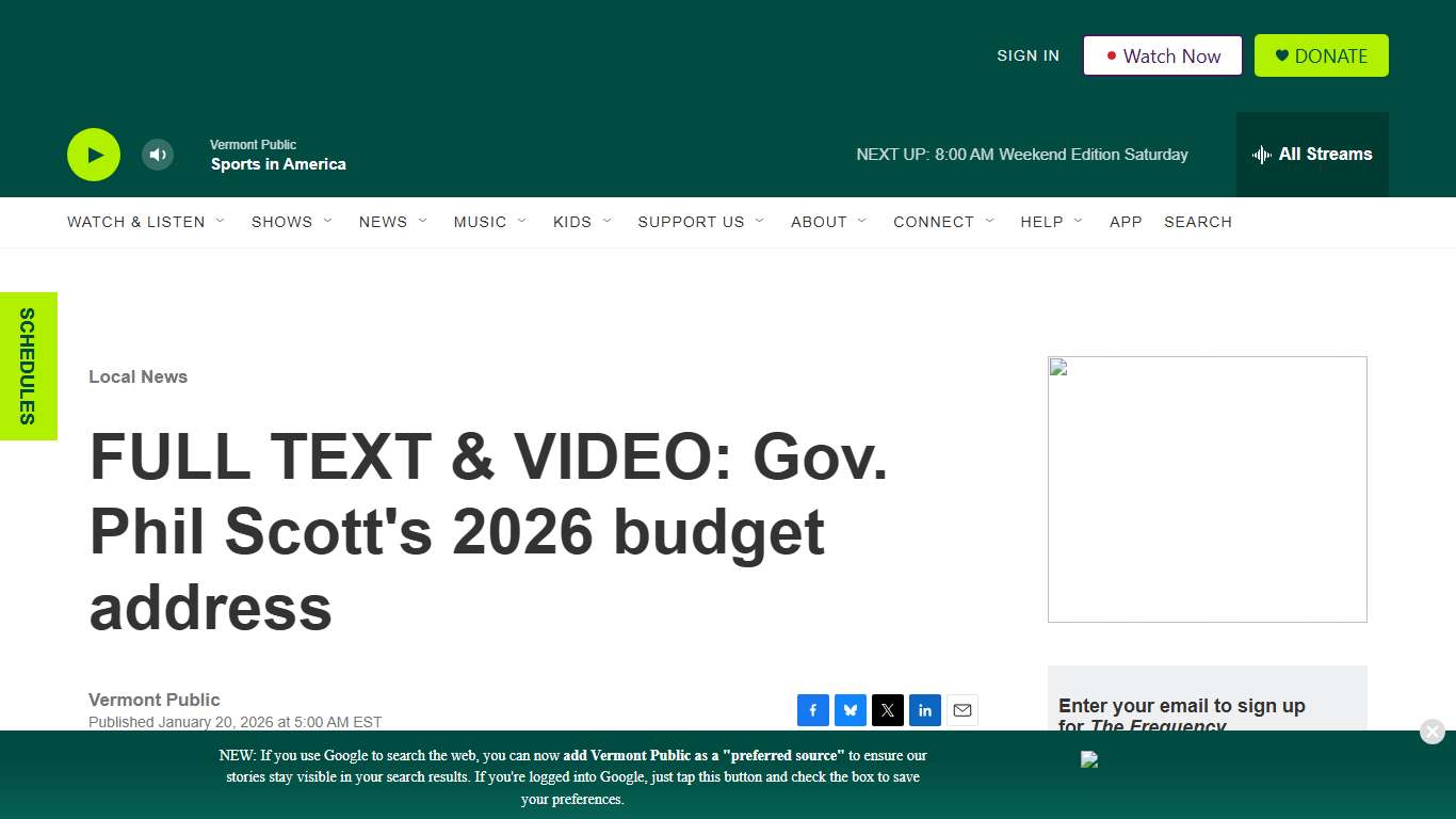 FULL TEXT & VIDEO: Gov. Phil Scott's 2026 budget address Vermont Public
